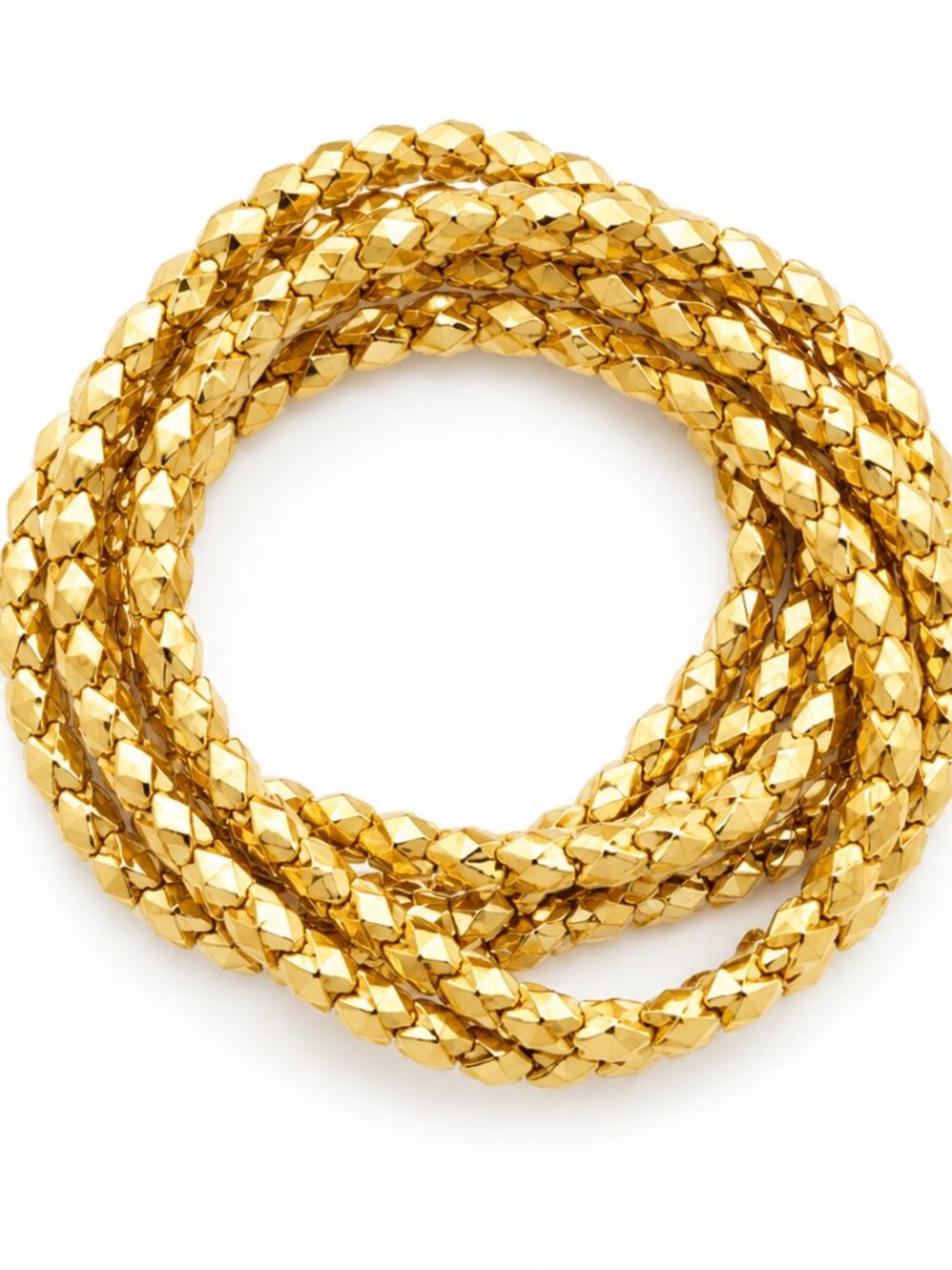 Gold Beaded Stretch Bracelet Stack Set of 8 Faceted Ball Layering Bracelets OS